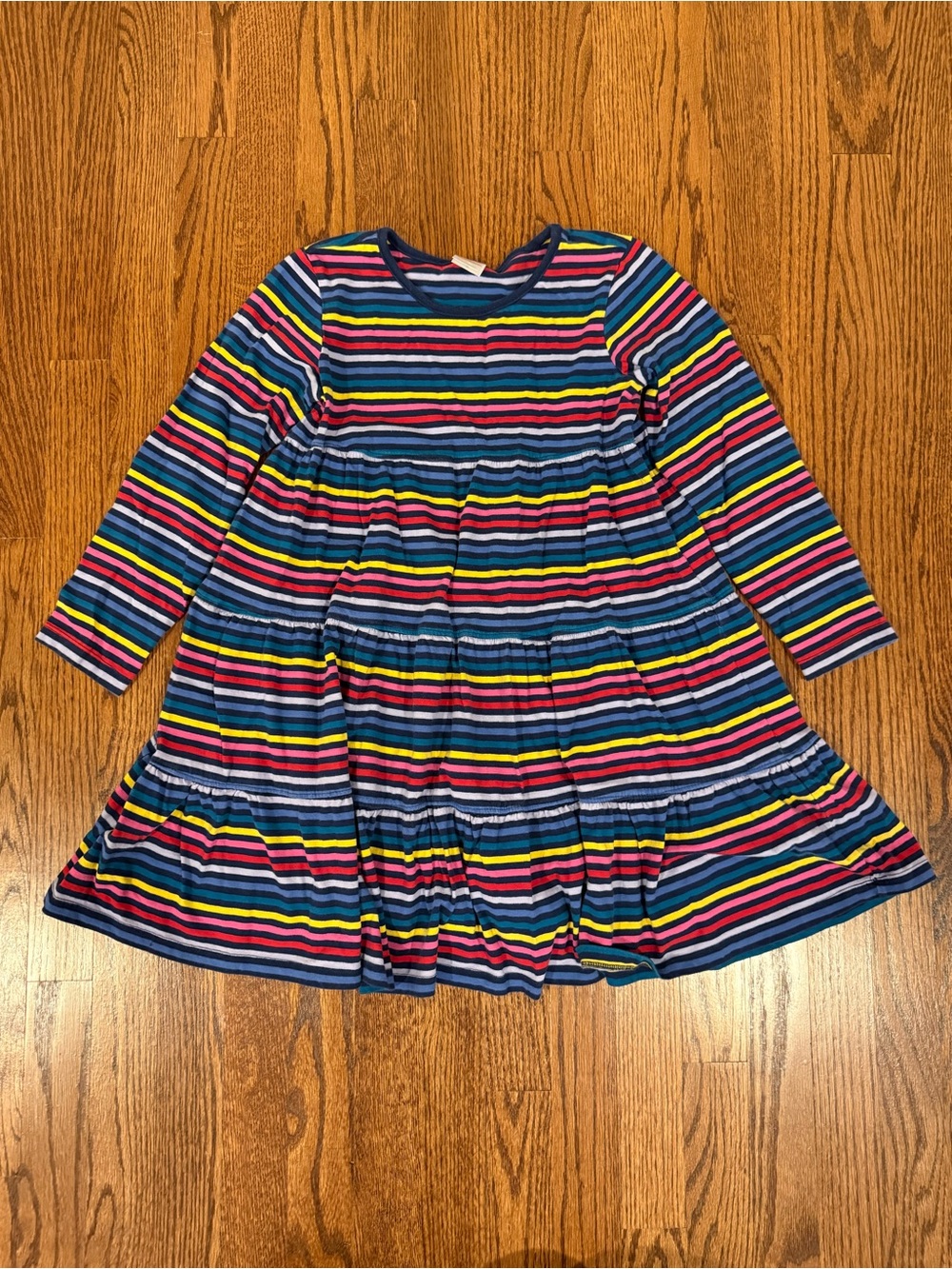 Hanna Andersson Long Sleeve Navy Multi-Stripe Twirl Dress Sz 10